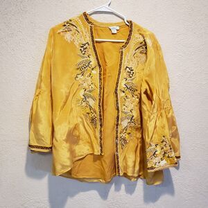 Sundance Catalog Yellow Embroidered Bird “Golden Hopes Top” Size PM $158